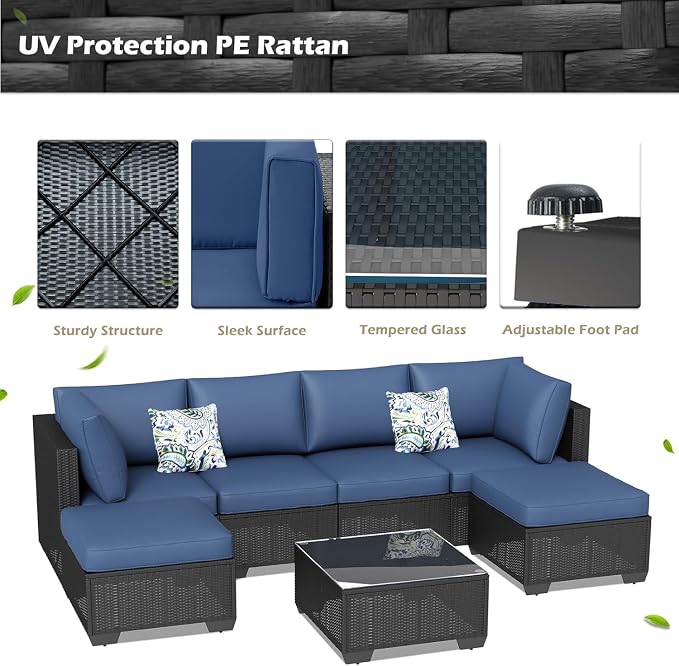 7 Piece Outdoor Patio Furniture Set with Cushions, PE Rattan Wicker Sectional Furniture Chair Set with Tea Table, Modular Patio Sofa for Garden, Backyard, Balcony Outdoor Lounge Area(Beige2)