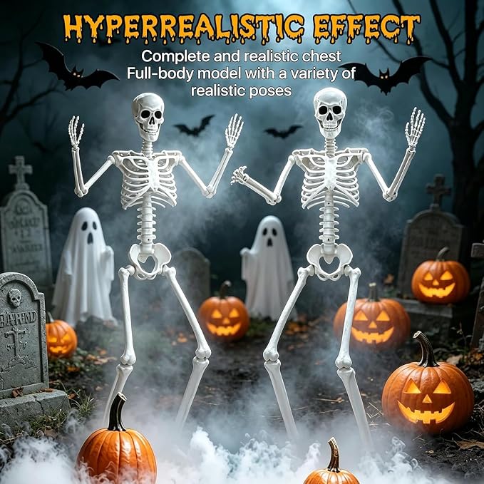 HBSTK 2 Pack 36 Inches Motion&Sound Activated Moving Jaw&Speaking&Glowing Eyes Pose-N-Stay Halloween Skeleton Life Size Full Body Posable Movable Jonints Halloween Decoration Décor