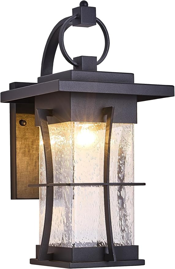 18" H Extra Large Outdoor Wall Sconce Black Large Exterior Wall Lantern Outside House Lamps Waterproof Mission Light Fixtures with Clear Seeded Glass, Perfect for Villa Porch Garage Coach Light