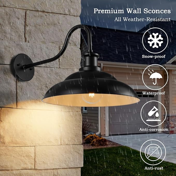 Outdoor Barn Lights, 16 Inch Farmhouse Exterior Wall Light, Industrial Wall Lantern for House Garage Patio Doorway, 2 Pack