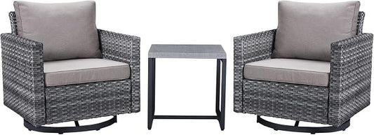 Belord Outdoor Bistro Set 3 Piece Wicker Swivel Rocker Patio Chairs, Oversize Outdoor Rattan Seating Set, Patio Swivel Glider Chairs Wicker Furniture with Metal Side Table for Outside Porch Backyard