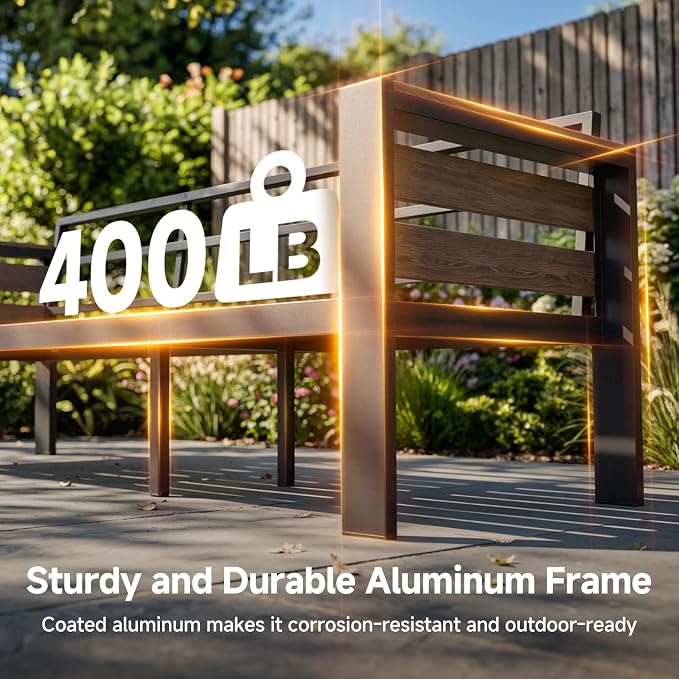 Glonerle Outdoor Aluminum Patio Furniture Set, 2 Seat Patio Conversation Loveseat with 28D Thick Washable Cushions and Coffee Table, Oversized Metal Sectional Sofa Set for Backyard Porch Deck Dalcony