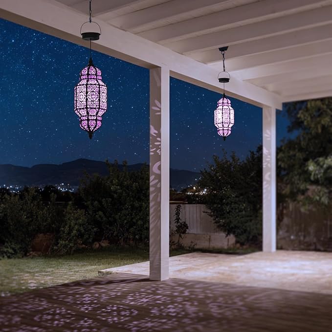 18 Inch High Large Hanging Solar Lights Outdoor Garden Decor, Decorative Waterproof Plastic Moroccan Solar Lantern Lamp, Outside Decorations for Patio Yard Porch Decor, Gardening Gifts for Women Mom