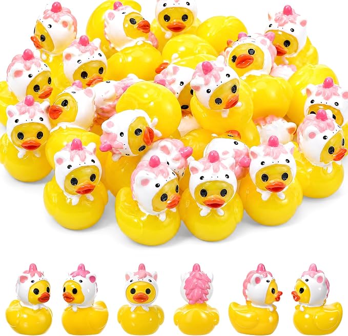30 Pcs Mini Unicorn Resin Ducks, Fun Printed Toy Figures for Birthday Party Favors, Themed Decor, Kids Gift Collection (Wearing a Unicorn Hat)