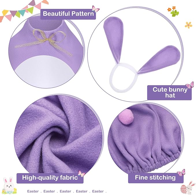FuWeave Easter Bunny Goose Outfit for 23" Goose Costume for Cement Plastic Porch Geese Statue Spring Outdoor Garden Yard Patio Decoration, Purple