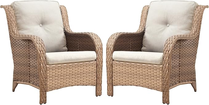 Belord Patio Chairs Set of 2-300 LBS Weight Capacity Outdoor Wicker Chairs with High Backrest Removable Cushion, All Weather Outdoor Seating Rattan Dining Chairs for Porch Balcony Backyard Yellow