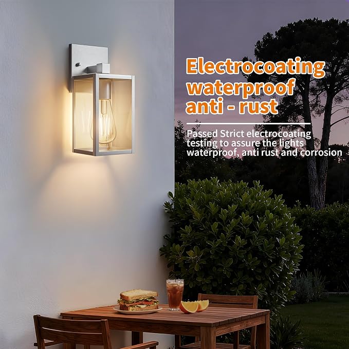 2 Pack Silver Outdoor Wall Sconce Lights Wall Mount, Waterproof Exterior Lighting Fixtures, Outside Front Porch Lights for House, Outdoor Lantern Lamp, Coach Light for Garage Entryway