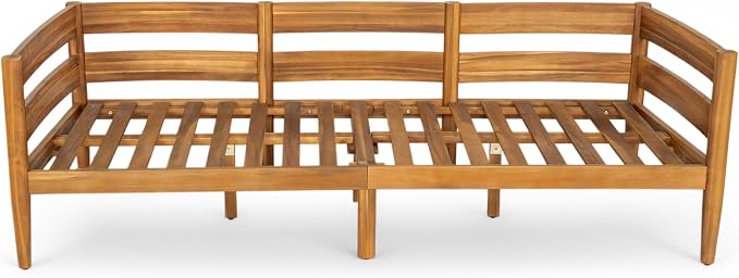 Christopher Knight Home 5-Piece Outdoor Patio Furniture Set, Acacia Wood Conversation Set with 3 Seater Sofa Loveseat Coffee Table and 2 Single Cushions Chairs, Slatted Backyard Seating Set, Dark Gray