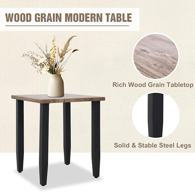 Modern Outdoor Side Table, Wood Grain Top End Table for Patio, Deck, Porch, Garden, Weather Resistant Steel Frame, Brown