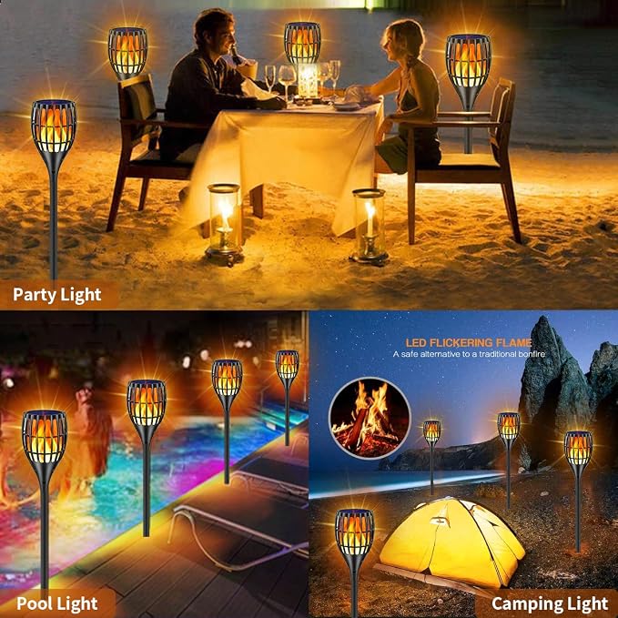 Solar Lights Outdoor 43" Flickering Flame Solar Torch Lights | 99 LED Higher & Larger Solar Flame Lights for Halloween Decor, Waterproof Solar Garden Lights for Garden Patio Pathway Yard
