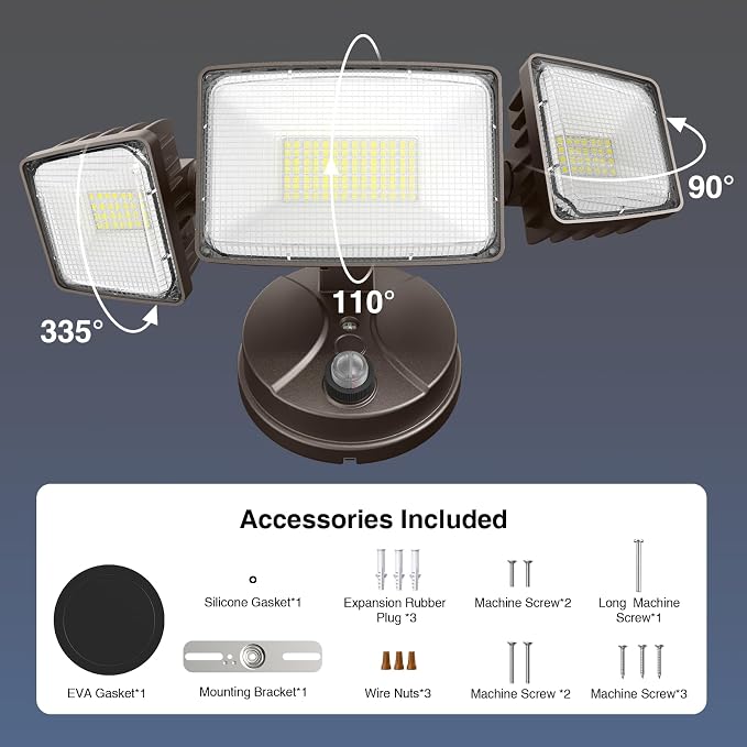 Onforu 100w Dusk to Dawn Outdoor Lighting,11000LM Led Outdoor Light from Dusk Till Dawn,Super Bright Flood Light,IP66 Waterproof Exterior Security Brown Light Fixture,3 Heads Photocell for Garage,Yard