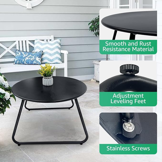Meluvici Patio Outdoor Coffee Table Set of 2, Weather Resistant Steel Round End Tables, Outdoor Nesting Table for Patio, Balcony, Bistro and Indoor, Black (Black)