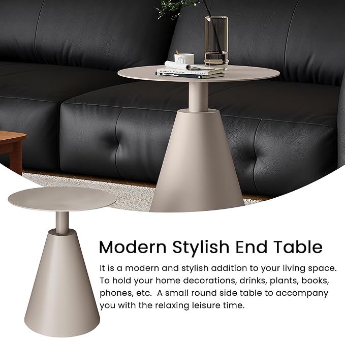Round Patio Bistro Table, Outdoor Coffee Table Small Metal Circle End Table for Living Room Bed Bedroom Small Spaces Couch Waterproof Rustproof Patio Side Table - Φ19.7''x22''(H) - Light Brown