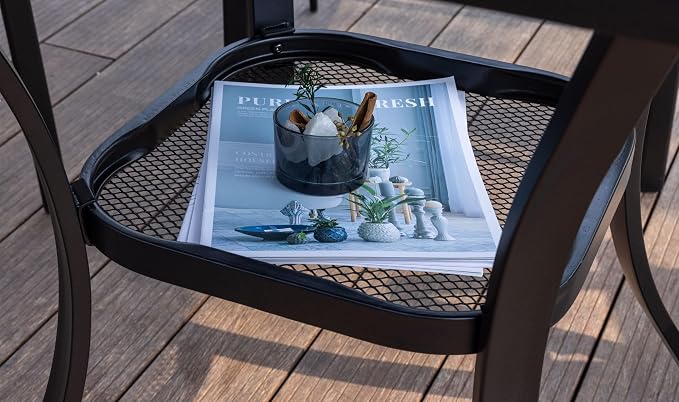 VICLLAX Outdoor Dining Set for 2, Small Patio Table and Chairs Set of Stackable Patio Sling Chairs and Square Dining Table for Front Porch, Brown Fabric and Black Table