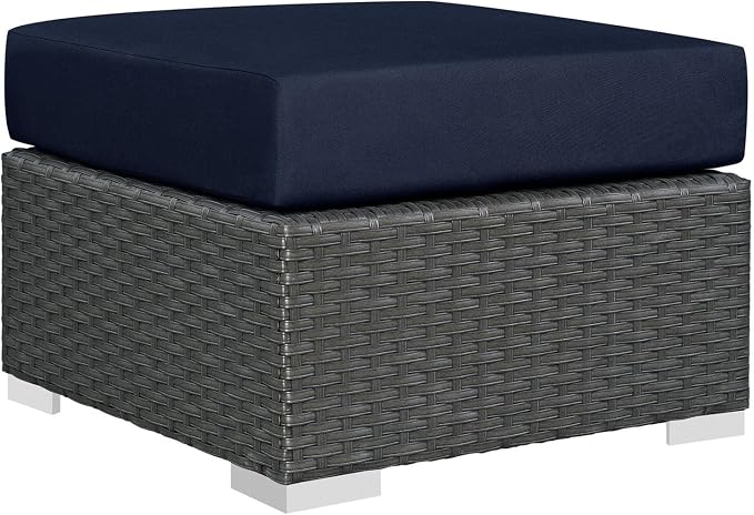 Modway Sojourn Wicker Rattan 3 Piece Outdoor Patio Sunbrella Sectional Set in Canvas Navy