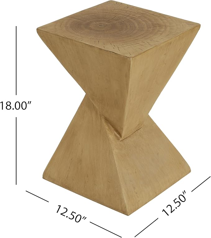 Christopher Knight Home Novi Outdoor Side Table, Geometric-Shaped Accent Side End Table, Garden Stool for Patio Balcony Beach Pool, Lightweight Concrete, Wood-Like Texture, Light Natural