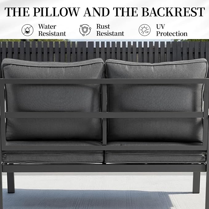 Outdoor Patio Furniture Set, 2 Seats, Oversized Outdoor Sectional with Washable Thick Cushions, Coffee Table and Waterproof Cover, Patio Conversation Sets for Porch, Balcony, Grey