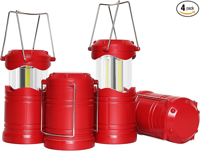 Lichamp LED Camping Lantern, 4 Pack Battery Powered Flashlight for Power Outages, Portable Collapsible Hanging Light Essential for Home, Outdoor, Emergency Lamp Survival Kit Gear for Hurricane, Red