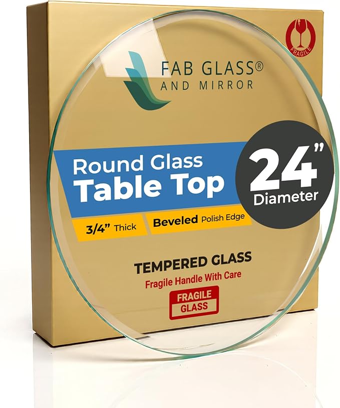 24" Inch Round Glass Table Top 3/4" Thick Tempered Beveled Edge by Fab Glass and Mirror