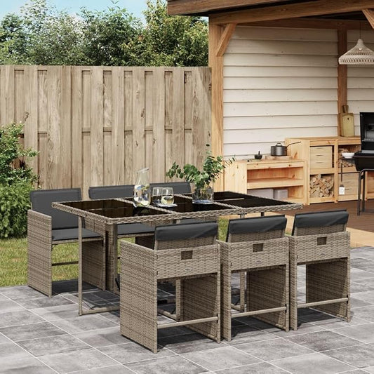 7-Piece Patio Dining Set with Cushions Gray PE Rattan Outdoor Furniture Set for Backyard Balcony Porch Garden