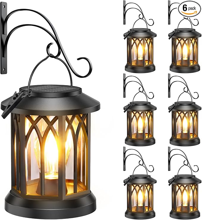 Solar Lantern Outdoor Lights with Metal Hooks, 6 Pack Upgraded Solar Lanterns Outdoor Waterproof, Hanging Solar Lights for Outside Decorative Yard Patio Path Porch Garden Decor