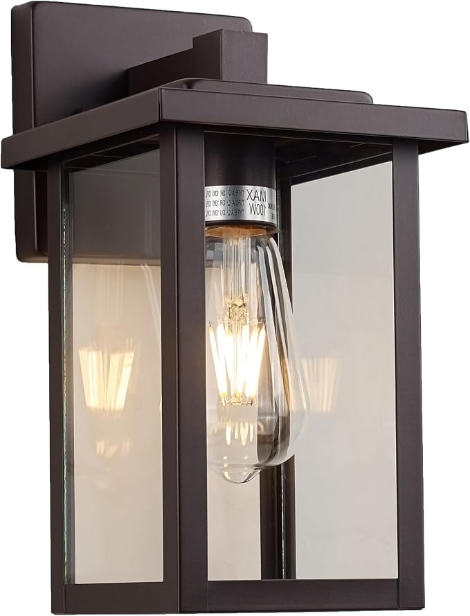 Oil Rubbed Bronze Outdoor Light Fixture, Outdoor Wall Lantern 2 Pack with Clear Water Glass, 11 Inch Outside Light for House Entryway Garage Porch