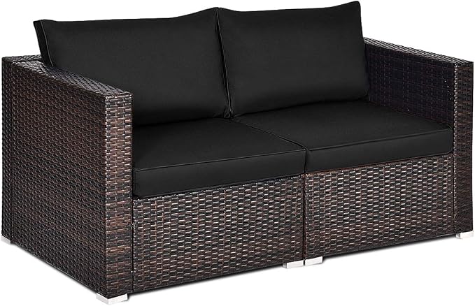COSTWAY 2PCS Patio Rattan Corner Sofa Sectional Furniture Conversation Set