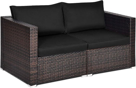 COSTWAY 2PCS Patio Rattan Corner Sofa Sectional Furniture Conversation Set