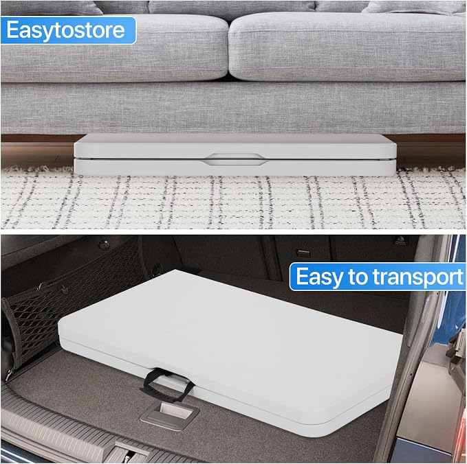 34" Folding Card Table, Heavy Duty HDPE Square Table, Fold-in-Half Portable Design with Carry Handle, Indoor Outdoor Utility Dining Table for Picnic, Camping, 330 lbs (White, 34in)