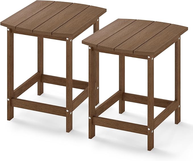 Tangkula Outdoor Side Table, Weather Resistant Adirondack Table, Outdoor Indoor Chairside End Tables, Waterproof HDPE, for Patio Poolside Porch Backyard, Easy Assembly, 19 x 14.5 x 18 Inch (2, Brown)