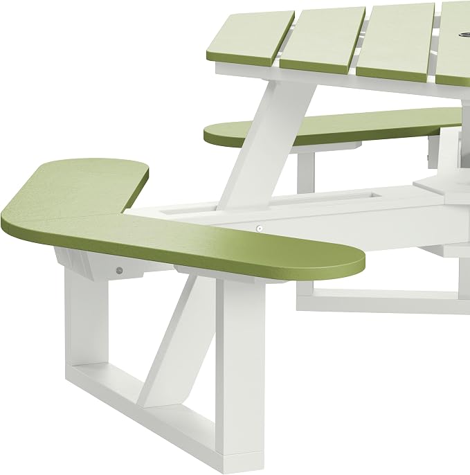 Shoreline Made in USA Hexagon Picnic Table, Seating for 6, White with Palm Green