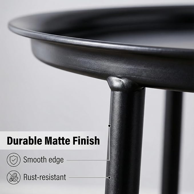 2 PCS Small Outdoor Side Table, 2-Tier Round Metal Patio Table, Accent Table Waterproof, Weather Resistant End Table for Yard Porch Pool Balcony Garden Bedside