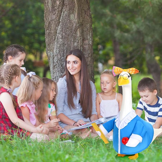 JcHrmers Back to School Porch Goose Outfits Teacher Lawn Goose Clothes Fits 23" / 17'' Cement Plastic Goose Statue for Outdoor Garden Yard Patio School Classroom Decor
