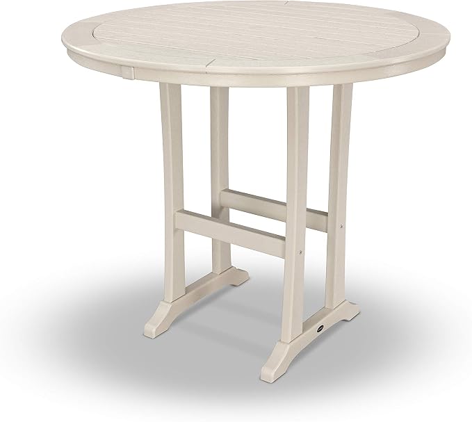 POLYWOOD® Nautical Trestle 48" Round Bar Table in Sand