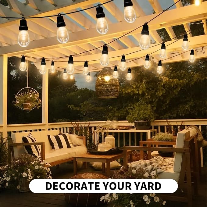 CAWWS Outdoor String Lights 50FT, Color Changing Patio Lights, Waterproof | 20 Shatterproof LED Bulbs, Multicolor & Warm White, Dimmable, IP67 Waterproof, APP & Remote, Custom Colors, 24V Low Voltage
