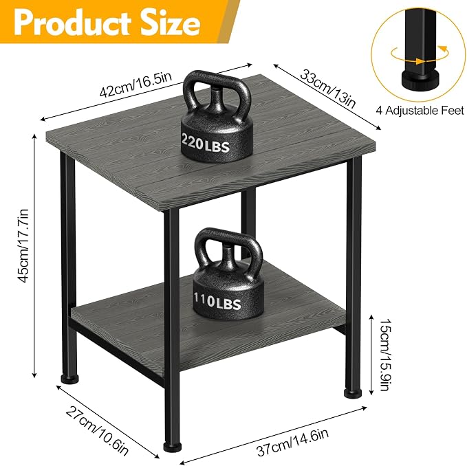 NANANARDOSO 2 Tier Outdoor Side Table with Storage, Adirondack Square Weatherproof End Table for Patio, Garden, Backyard, Porch, Deck, Balcony, Poolside-Grey