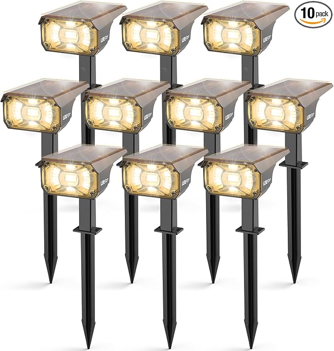 LEREKAM Solar Spot Lights Outdoor Landscape Lights, IP65 Outdoor Waterproof Spotlights, 40 LED's Outdoor Solar Lights for Yard Palm Trees Driveway Patio Pool 10 Pack