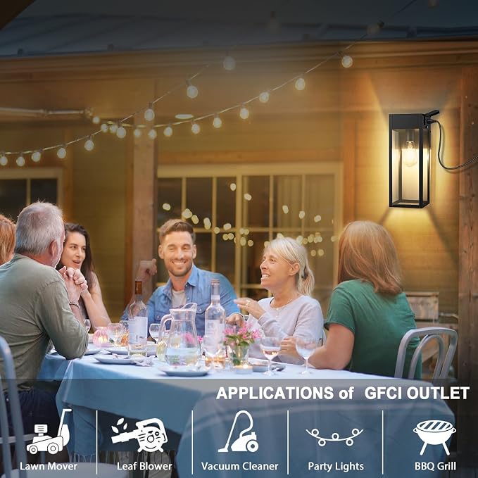 Large Porch Light with GFCI Outlet, 15 Inch Outdoor Light with Outlet Built-in, Waterproof Exterior Light Fixtures Wall Mount, Outside Lights for House Front Door Garage