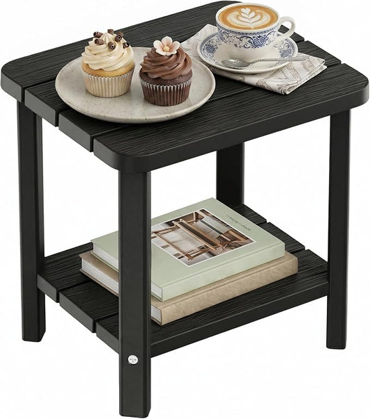EFU Outdoor Side Table, 2-Tier Small Outdoor Table for Patio, Side Tables for Outside or Indoor, for Pool, Porch, Weather Resistant Easy Maintenance
