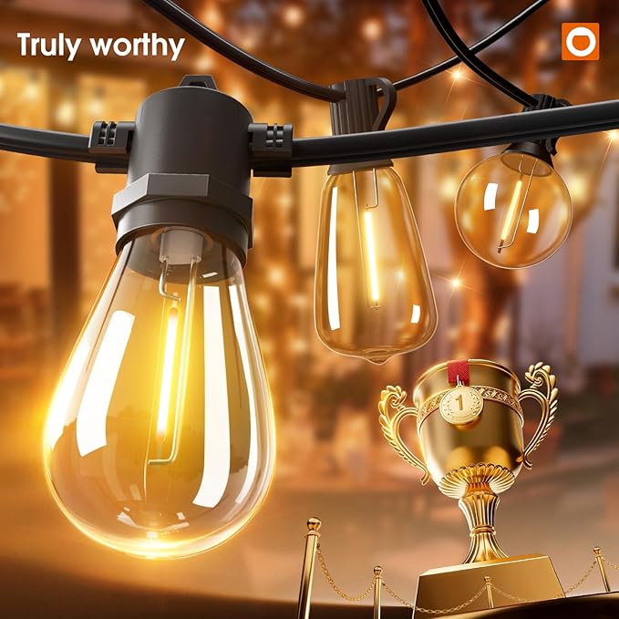addlon 50FT LED Outdoor String Lights, Waterproof Dimmable Bulbs for Patio | UL Listed, Remote Control. Shatterproof Edison Bulbs, Timer, Linkable, 2700K Warm White. For Backyard, Pergola, Deck, Garden.