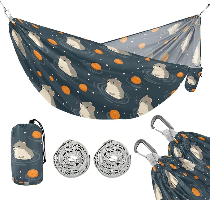 Camping Hammock Outdoor Hammocks for Outside Hamsters Oranges Beach Trees Portable Lightweight with Pockets Tree Straps Indoor Small