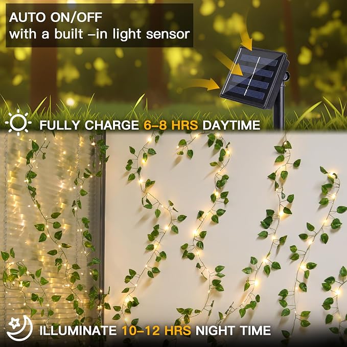 Solar Pothos String Lights, 33Ft 100LED Vines with Lights Warm White