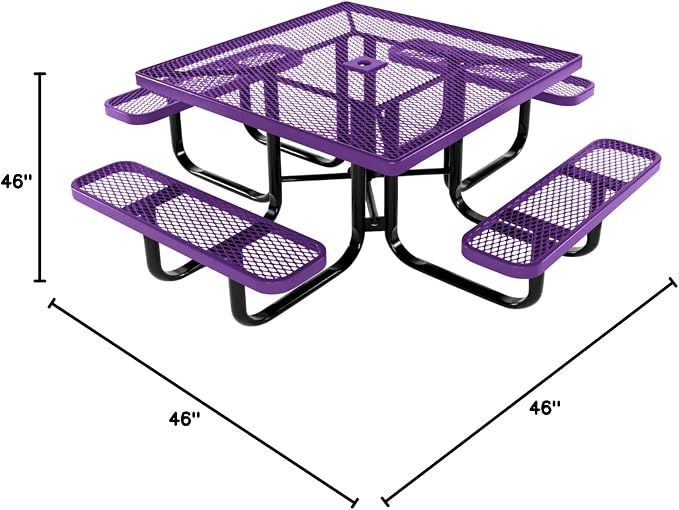 COATEDOUTDOORFURNITURE Heavy-Duty Portable Outdoor Kids Table with Umbrella Hole, Expanded Metal Kids Picnic Table, Commercial-Grade, Made in America (46 in, Square, Childrens, Purple)