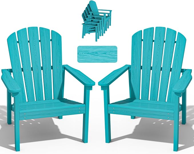 nevilywood Compact Stackable Adirondack Chairs Set of 2,HDPE,380lbs,Aruba | 26.3" Wide HDPE.All-Weather Outdoor.Maintenance-Free.Stackable for Storage.25°Curved Straight Backrest.Quick Assembly