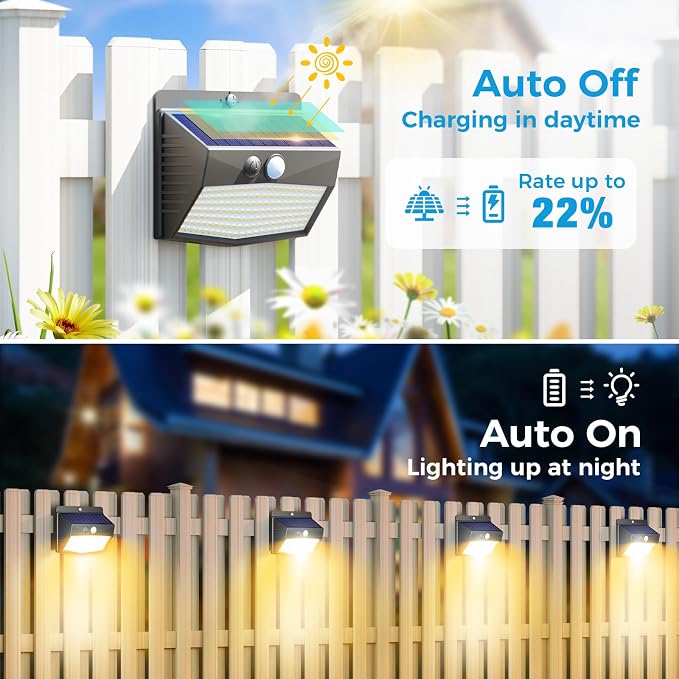 16 Packs Solar Outdoor Lights Motion Sensor Solar Security Light Waterproof with 3 Lighting Modes Solar Powered Wall Lights Outside for Garden Fence Yard, Warm White