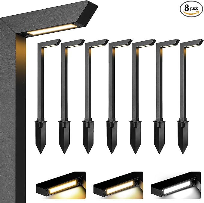 3CCT LED Low Voltage Landscape Pathway Light, 12V Premium 3000K/4000K/5000K Selectable Path Lights Wired, Modern Walkway Lights Outdoor, Higher Housing with Larger Stake (19.7IN, 8 Pack)