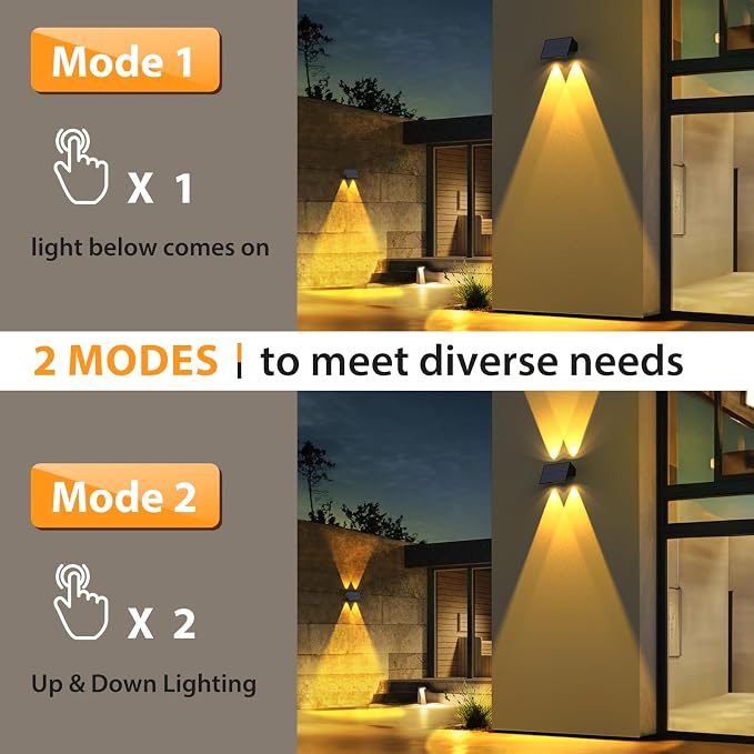 6PACK Solar Wall Lights Outdoor,Warm White 2 Lighting Modes Up & Down Solar Sconce Lights Dusk to Dawn Lighting IP65 Waterproof Solars Lights Outdoor for Exterior Front Porch Garage Fence Patio Yard