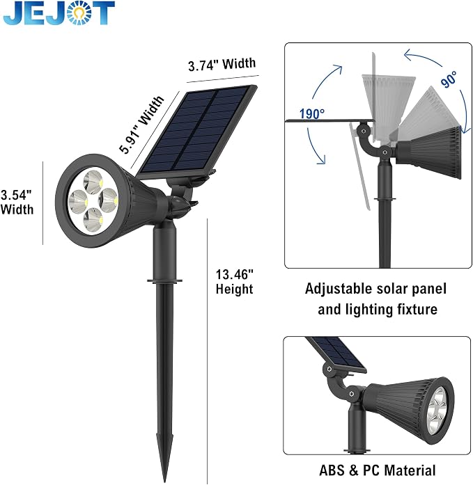 JEJOT 4 Pack Solar Lights Outdoor Waterproof,Warm White Light,2 Lighting Modes,Solar Powered Spotlights for Yard Garden Solar Spot Lights for Flag Landscape Auto On/Off
