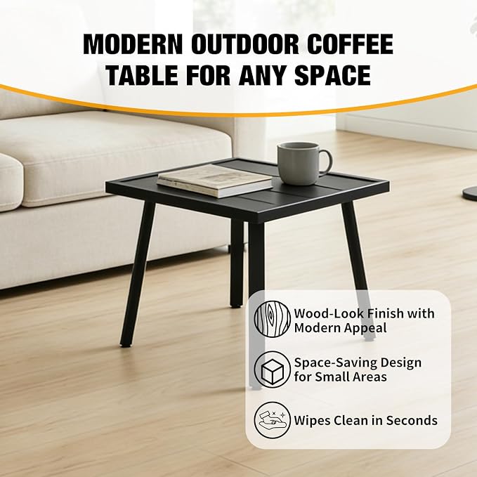 EAGLE PEAK Small Patio Side Table, Weather-Resistant Outdoor Table for Balcony, Porch, Deck, or Garden, Modern Design, Square, 18" x 18" x 15"