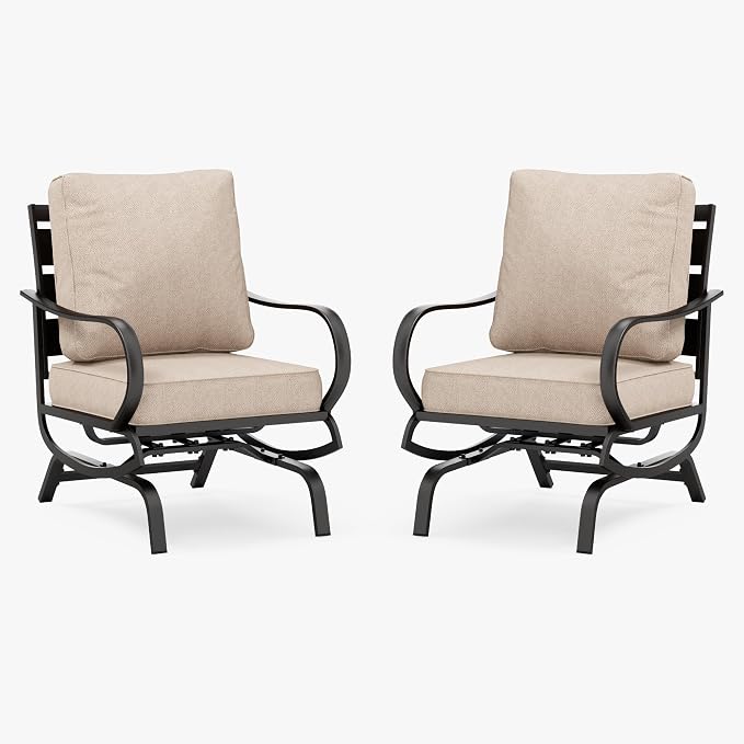 PHI VILLA Patio Conversation Set for 2, Deluxe Outdoor Patio Set with 2 C-Base Padded Sofa Chair